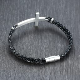 Men Gifts Casual Sideways Cross Charm Black Braided Leather Rope Women Bracelets male Bangles Prayer Gifts Jewelry free shipping