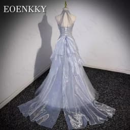 EOENKKY Sparkly Silver Prom Dresses Fairy A Line Glitter Tulle Party Dress Detachable Train Woman Customized платье на выпускной