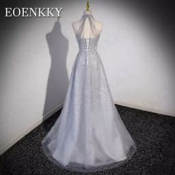 EOENKKY Sparkly Silver Prom Dresses Fairy A Line Glitter Tulle Party Dress Detachable Train Woman Customized платье на выпускной