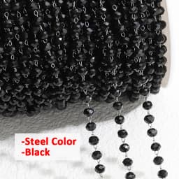 1meter Stone Stainless Steel Chain Black White Silver Color Crystal Beaded Chains for Necklace Bracelet Jewelry Making DIY