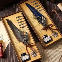 5color Machine Feather Dip Pen Set,Replaceable 5 Nib,Ink-Containing,Creative Quill Writing Artist Calligraphy Signature Pen 7003