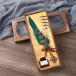 5color Machine Feather Dip Pen Set,Replaceable 5 Nib,Ink-Containing,Creative Quill Writing Artist Calligraphy Signature Pen 7003