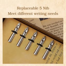 5color Machine Feather Dip Pen Set,Replaceable 5 Nib,Ink-Containing,Creative Quill Writing Artist Calligraphy Signature Pen 7003