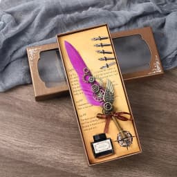 5color Machine Feather Dip Pen Set,Replaceable 5 Nib,Ink-Containing,Creative Quill Writing Artist Calligraphy Signature Pen 7003
