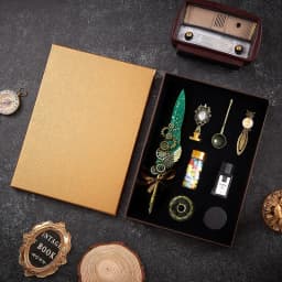 5color Machine Feather Dip Pen Set,Replaceable 5 Nib,Ink-Containing,Creative Quill Writing Artist Calligraphy Signature Pen 7003