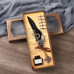5color Machine Feather Dip Pen Set,Replaceable 5 Nib,Ink-Containing,Creative Quill Writing Artist Calligraphy Signature Pen 7003