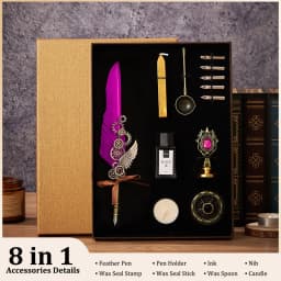 5color Machine Feather Dip Pen Set,Replaceable 5 Nib,Ink-Containing,Creative Quill Writing Artist Calligraphy Signature Pen 7003