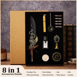 5color Machine Feather Dip Pen Set,Replaceable 5 Nib,Ink-Containing,Creative Quill Writing Artist Calligraphy Signature Pen 7003