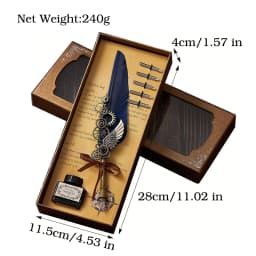 5color Machine Feather Dip Pen Set,Replaceable 5 Nib,Ink-Containing,Creative Quill Writing Artist Calligraphy Signature Pen 7003