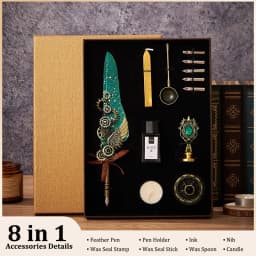 5color Machine Feather Dip Pen Set,Replaceable 5 Nib,Ink-Containing,Creative Quill Writing Artist Calligraphy Signature Pen 7003