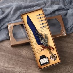 5color Machine Feather Dip Pen Set,Replaceable 5 Nib,Ink-Containing,Creative Quill Writing Artist Calligraphy Signature Pen 7003