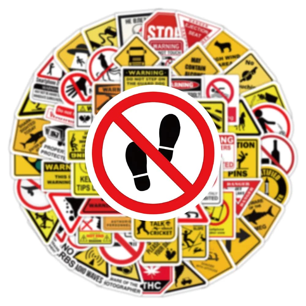 10/50/100PCS Warning Pattern Sign Stickers Pack DIY Skateboard Motorcycle Suitcase Stationery Decals Decor Phone Laptop Toys