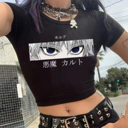 Crop Top T-shirt Hunter X Hunter Tees Cropped Harajuku Cartoon Killua Tshirt Funny Japanese Anime Hisoka T Shirt Tops Y2k Manga
