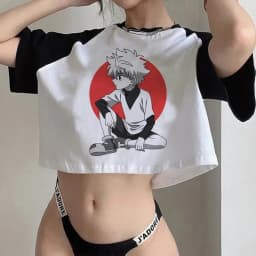 Crop Top T-shirt Hunter X Hunter Tees Cropped Harajuku Cartoon Killua Tshirt Funny Japanese Anime Hisoka T Shirt Tops Y2k Manga