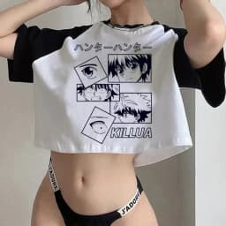 Crop Top T-shirt Hunter X Hunter Tees Cropped Harajuku Cartoon Killua Tshirt Funny Japanese Anime Hisoka T Shirt Tops Y2k Manga