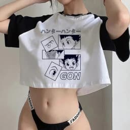 Crop Top T-shirt Hunter X Hunter Tees Cropped Harajuku Cartoon Killua Tshirt Funny Japanese Anime Hisoka T Shirt Tops Y2k Manga