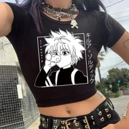 Crop Top T-shirt Hunter X Hunter Tees Cropped Harajuku Cartoon Killua Tshirt Funny Japanese Anime Hisoka T Shirt Tops Y2k Manga
