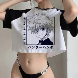 Crop Top T-shirt Hunter X Hunter Tees Cropped Harajuku Cartoon Killua Tshirt Funny Japanese Anime Hisoka T Shirt Tops Y2k Manga