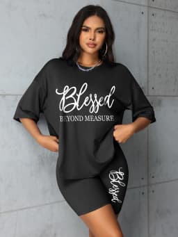 Plus Size Sets for Women Summer 2 Pieces Blessed Printed Offers and Liquidation Everything Cheap Elegant Women's Sets Short Sets