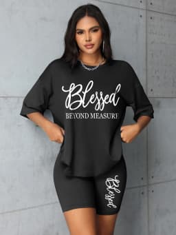 Plus Size Sets for Women Summer 2 Pieces Blessed Printed Offers and Liquidation Everything Cheap Elegant Women's Sets Short Sets