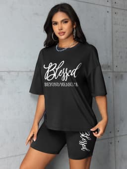 Plus Size Sets for Women Summer 2 Pieces Blessed Printed Offers and Liquidation Everything Cheap Elegant Women's Sets Short Sets