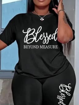 Plus Size Sets for Women Summer 2 Pieces Blessed Printed Offers and Liquidation Everything Cheap Elegant Women's Sets Short Sets