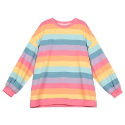 Pink Rainbow Striped Oversized T Shirts For Women Kawaii Summer Long Sleeve O-neck Shirt Korean Ladies Fleece Sweetops Tshirt
