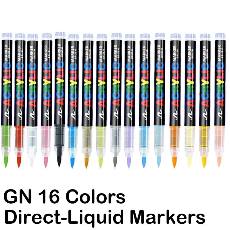 GUANGNA 16 Colors Direct-liquid Acrylic Paint Pens Brush Marker Pen for Rock Painting Stone Ceramic DIY Art Supplies Stationery