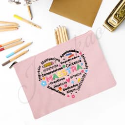Maestra Spanish Heart print Makeup Bag Travel Neceser Travel Toiletry Organizer case Pencil Bags back to school Gift for teacher