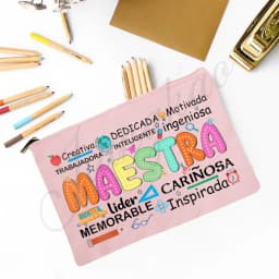 Maestra Spanish Heart print Makeup Bag Travel Neceser Travel Toiletry Organizer case Pencil Bags back to school Gift for teacher