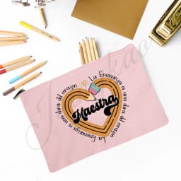 Maestra Spanish Heart print Makeup Bag Travel Neceser Travel Toiletry Organizer case Pencil Bags back to school Gift for teacher