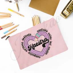 Maestra Spanish Heart print Makeup Bag Travel Neceser Travel Toiletry Organizer case Pencil Bags back to school Gift for teacher