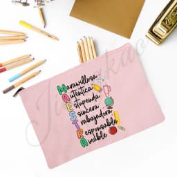 Maestra Spanish Heart print Makeup Bag Travel Neceser Travel Toiletry Organizer case Pencil Bags back to school Gift for teacher