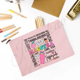Maestra Spanish Heart print Makeup Bag Travel Neceser Travel Toiletry Organizer case Pencil Bags back to school Gift for teacher