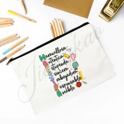 Maestra Spanish Heart print Makeup Bag Travel Neceser Travel Toiletry Organizer case Pencil Bags back to school Gift for teacher