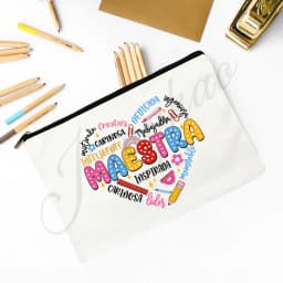 Maestra Spanish Heart print Makeup Bag Travel Neceser Travel Toiletry Organizer case Pencil Bags back to school Gift for teacher