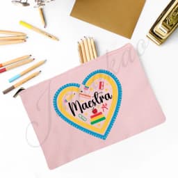 Maestra Spanish Heart print Makeup Bag Travel Neceser Travel Toiletry Organizer case Pencil Bags back to school Gift for teacher