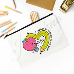 Maestra Spanish Heart print Makeup Bag Travel Neceser Travel Toiletry Organizer case Pencil Bags back to school Gift for teacher