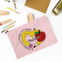 Maestra Spanish Heart print Makeup Bag Travel Neceser Travel Toiletry Organizer case Pencil Bags back to school Gift for teacher