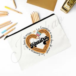 Maestra Spanish Heart print Makeup Bag Travel Neceser Travel Toiletry Organizer case Pencil Bags back to school Gift for teacher