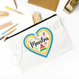 Maestra Spanish Heart print Makeup Bag Travel Neceser Travel Toiletry Organizer case Pencil Bags back to school Gift for teacher