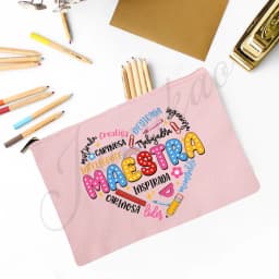 Maestra Spanish Heart print Makeup Bag Travel Neceser Travel Toiletry Organizer case Pencil Bags back to school Gift for teacher