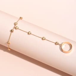 Simple Heart Pendant Chain Bracelet Link Connected Gold Plated Wide Finger Ring Bracelets for Women Link Hand Harness Jewelry