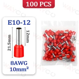 100PCS Tubular Crimp Terminals Electrical Wire Cable Ferrules Connectors E0508 E7508 E1008 E1508 E2508 E4009 E6012 Ring Sleeve
