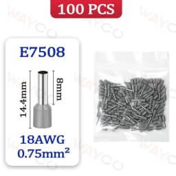 100PCS Tubular Crimp Terminals Electrical Wire Cable Ferrules Connectors E0508 E7508 E1008 E1508 E2508 E4009 E6012 Ring Sleeve