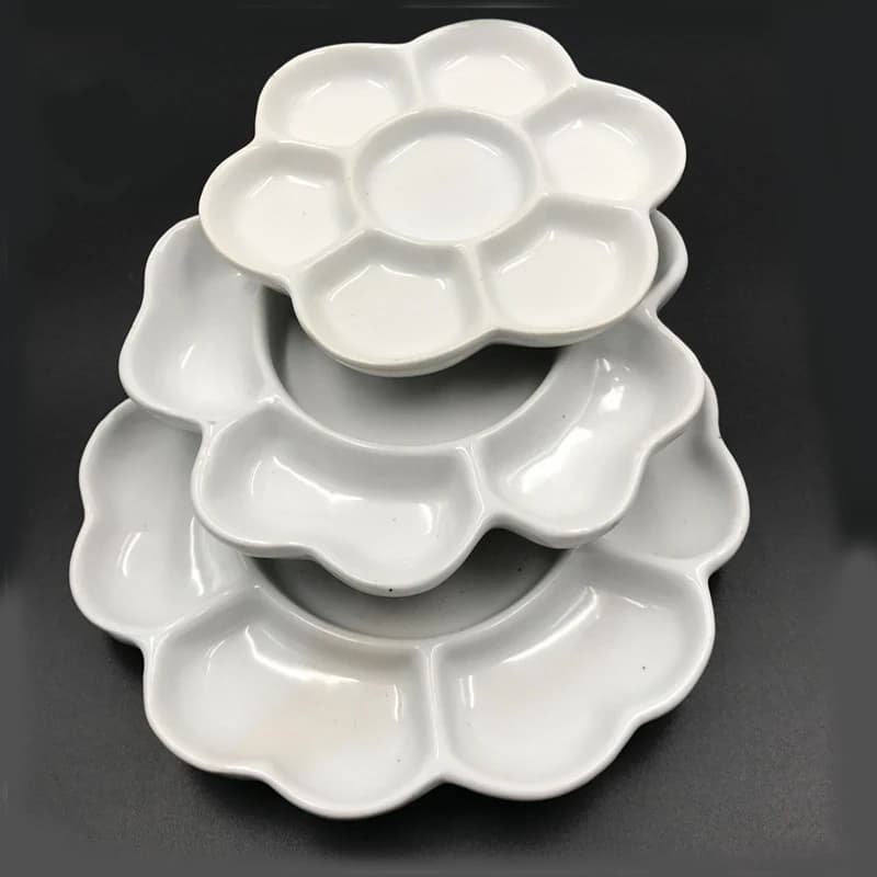 Jingdezhen Ceramic Palette Plum Blossom Pigment Gouache Watercolor Painting and Calligraphy Art Supplies