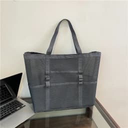 Large Capacity Canvas Beach bag Versatile Commuting Shopping Shoulder bag Lightweight Semi Transparent Mesh Hollow bag