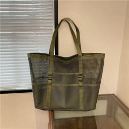 Large Capacity Canvas Beach bag Versatile Commuting Shopping Shoulder bag Lightweight Semi Transparent Mesh Hollow bag