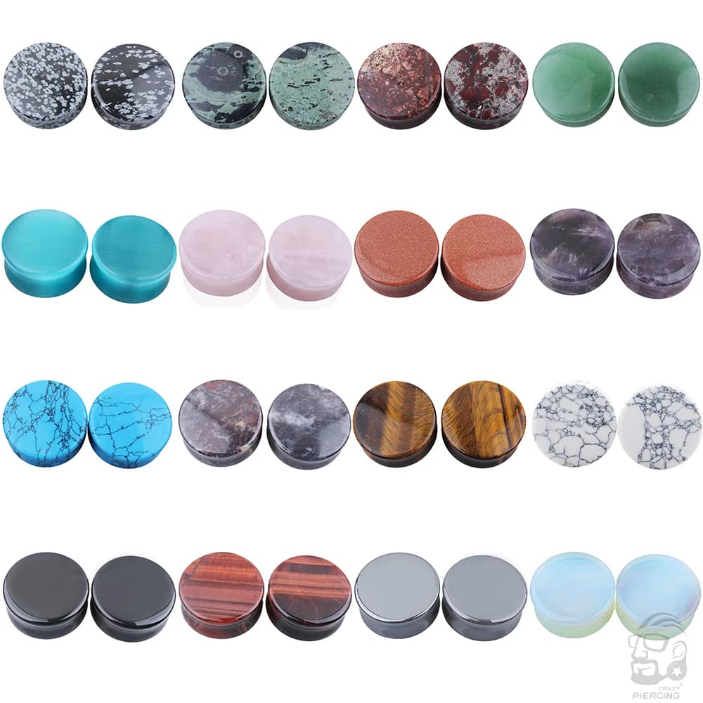 2pcs Stone Flesh Ear Plugs Tunnels Double Flare Ear Piercings Earrings Gauges Women Men Helix Lobe Labret Stretcher Body Jewelry