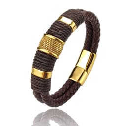 Luxury Vintage Multilayer Brown Leather Stainless Steel Men Bracelet Bead Bracelet Jewelry Male Wrist Bangle Christmas Gifts